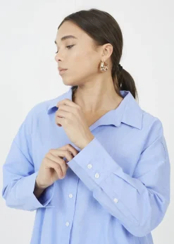 Brave Soul Blue Cotton Blend Relaxed Long Sleeve Shirt
