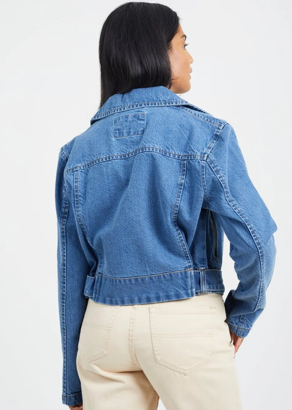 Brave Soul Blue Denim Biker Jacket
