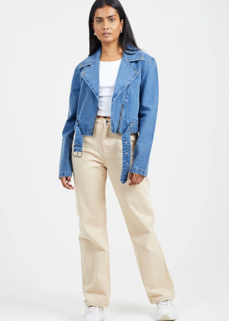 Brave Soul Blue Denim Biker Jacket