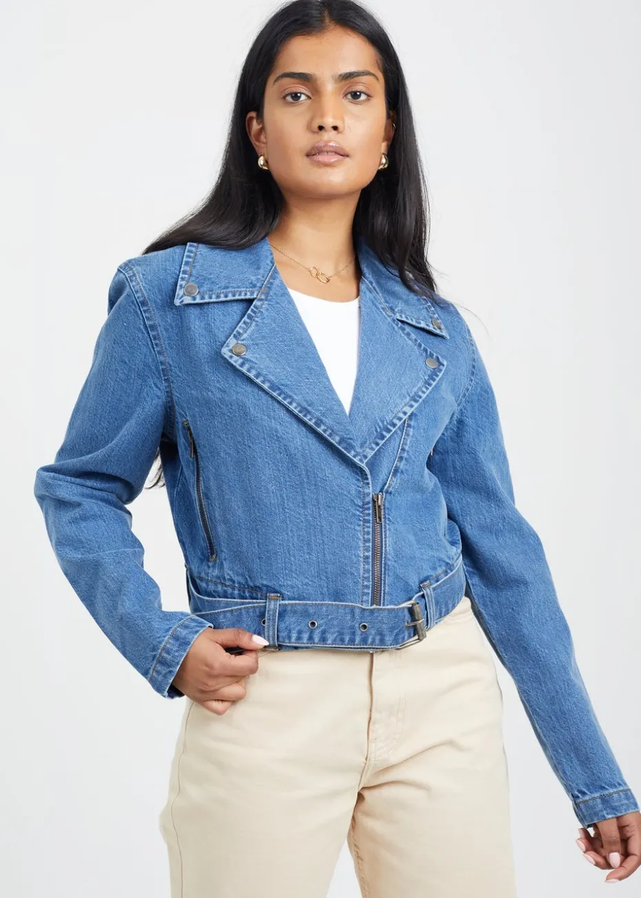 Brave Soul Blue Denim Biker Jacket