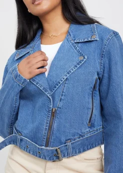 Brave Soul Blue Denim Biker Jacket