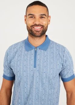 Brave Soul Blue Short Sleeve Jaquard Knitted Polo Shirt