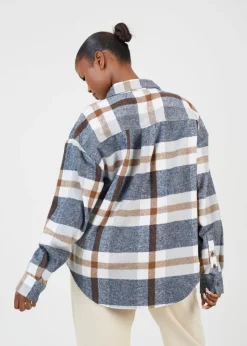 Brave Soul Brown Check Print Long Sleeve Fleece Shirt