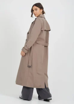 Brave Soul Brown Double-Breasted Longline Trench Coat