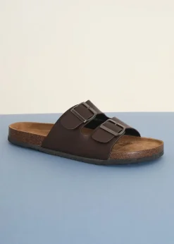 Brave Soul Brown Faux Leather Buckle Strap Cork Sandals