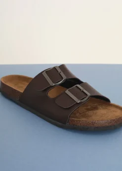 Brave Soul Brown Faux Leather Buckle Strap Cork Sandals