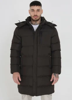 Brave Soul Brown Longline Hooded Padded Puffer Jacket