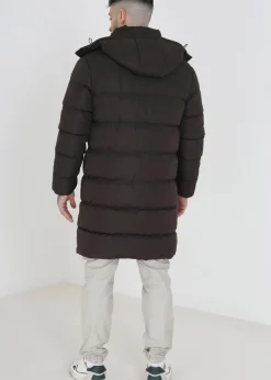 Brave Soul Brown Longline Hooded Padded Puffer Jacket