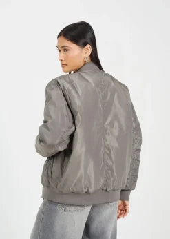 Brave Soul Charcoal Ruched Sleeve Oversized Bomber Jacket