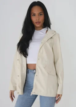 Brave Soul Cream Hooded Rain Mac