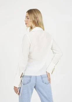 Brave Soul Cream Long Sleeve Tie Front Blouse