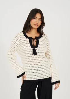 Brave Soul Cream Loose Knit V Neck Jumper