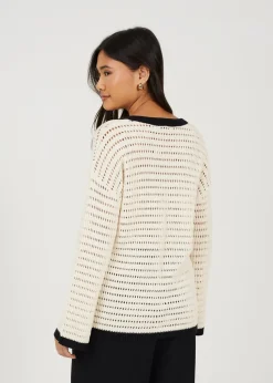 Brave Soul Cream Loose Knit V Neck Jumper