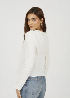 Brave Soul Cream Seersucker Frill Collar Tie Front Blouse