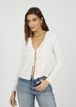 Brave Soul Cream Seersucker Frill Collar Tie Front Blouse