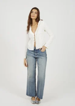 Brave Soul Cream Seersucker Frill Collar Tie Front Blouse