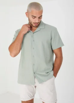 Brave Soul Green Luca Short Sleeve Fine Stripe Revere Collar Shirt