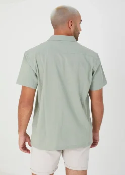 Brave Soul Green Luca Short Sleeve Fine Stripe Revere Collar Shirt