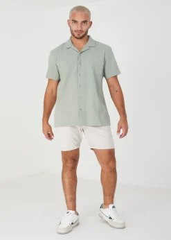 Brave Soul Green Luca Short Sleeve Fine Stripe Revere Collar Shirt