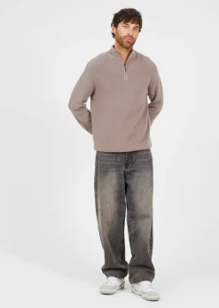 Brave Soul Grey Cotton Zip Through Funnel Neck Knit Jumper