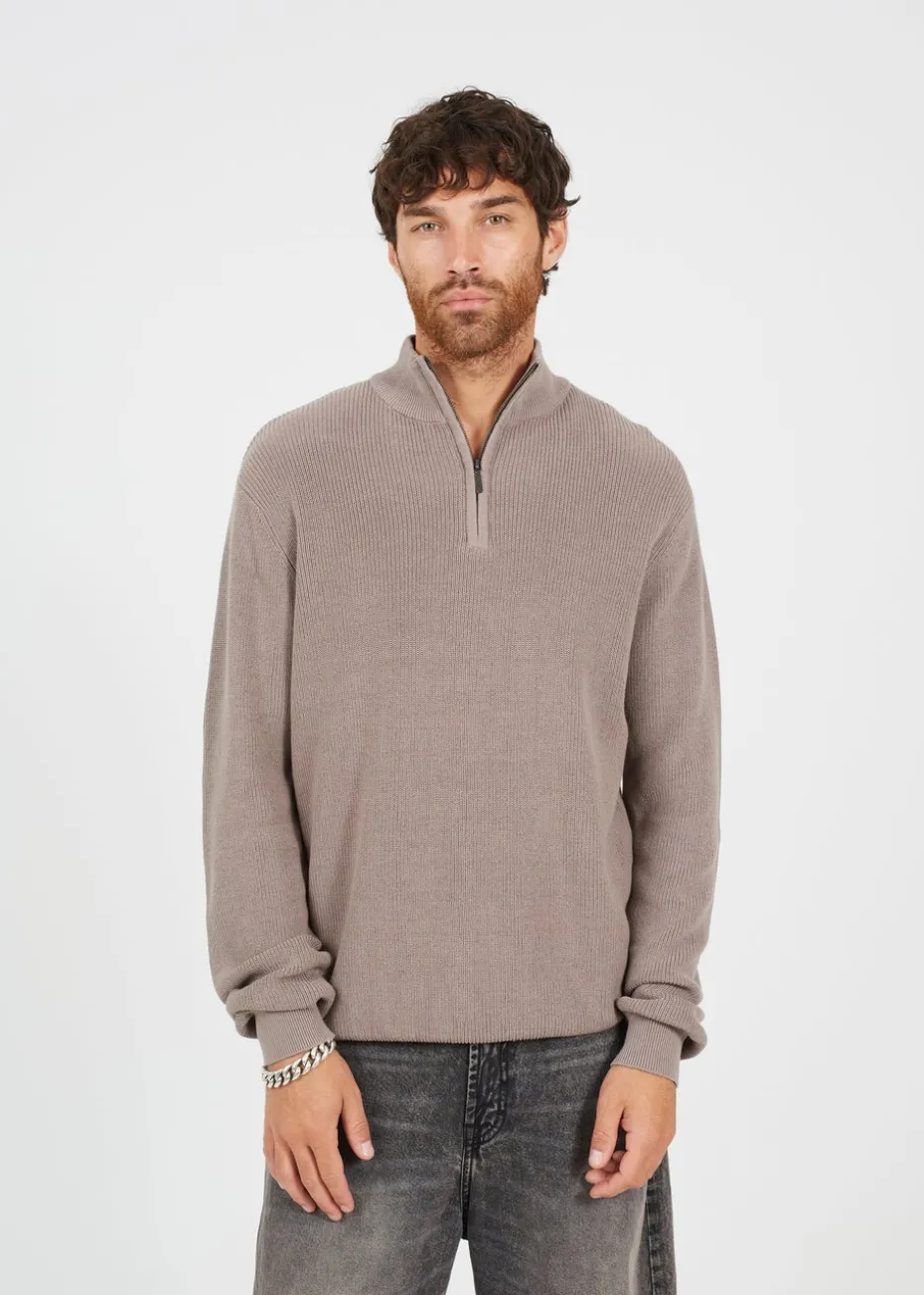 Brave Soul Grey Cotton Zip Through Funnel Neck Knit Jumper