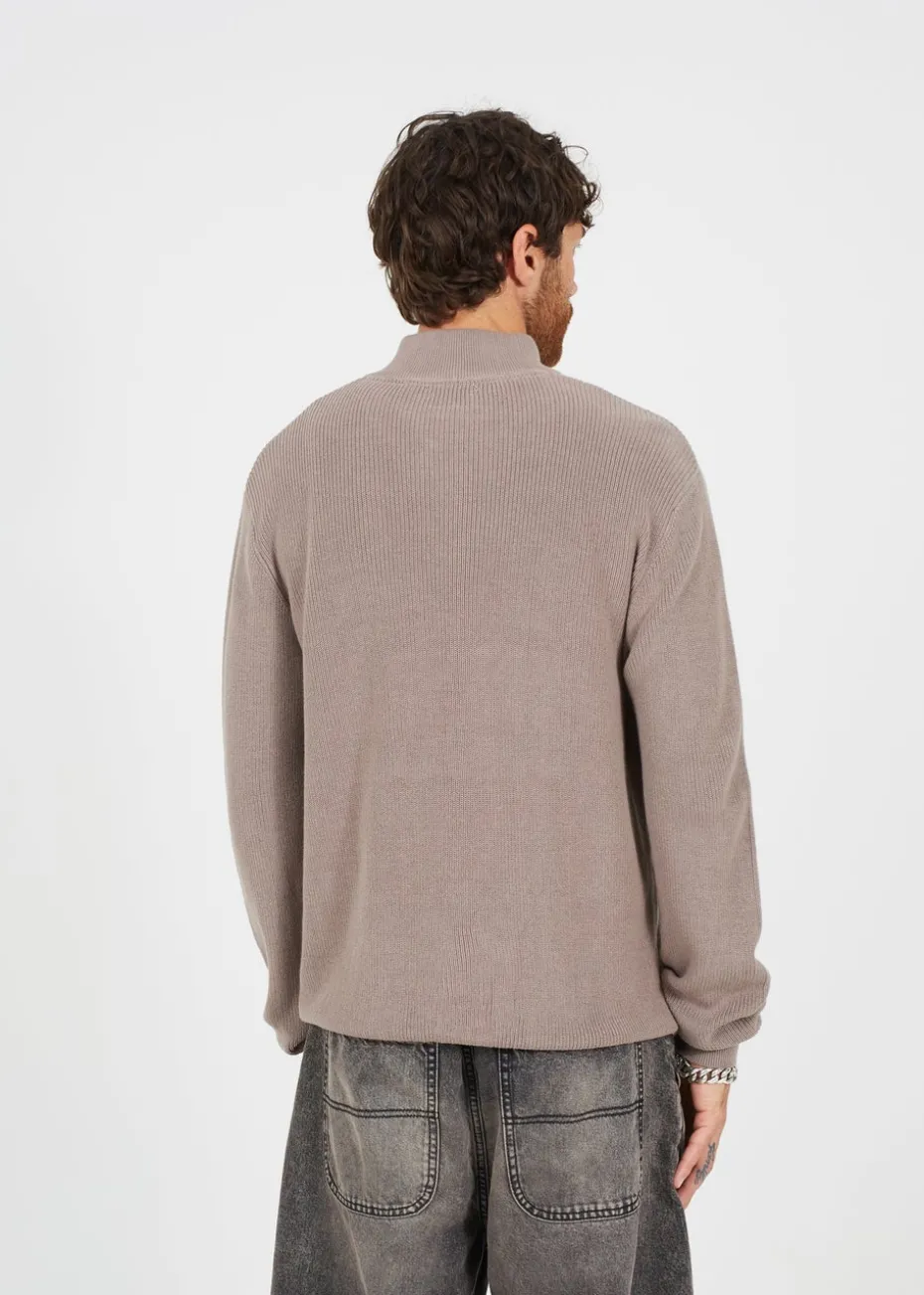 Brave Soul Grey Cotton Zip Through Funnel Neck Knit Jumper