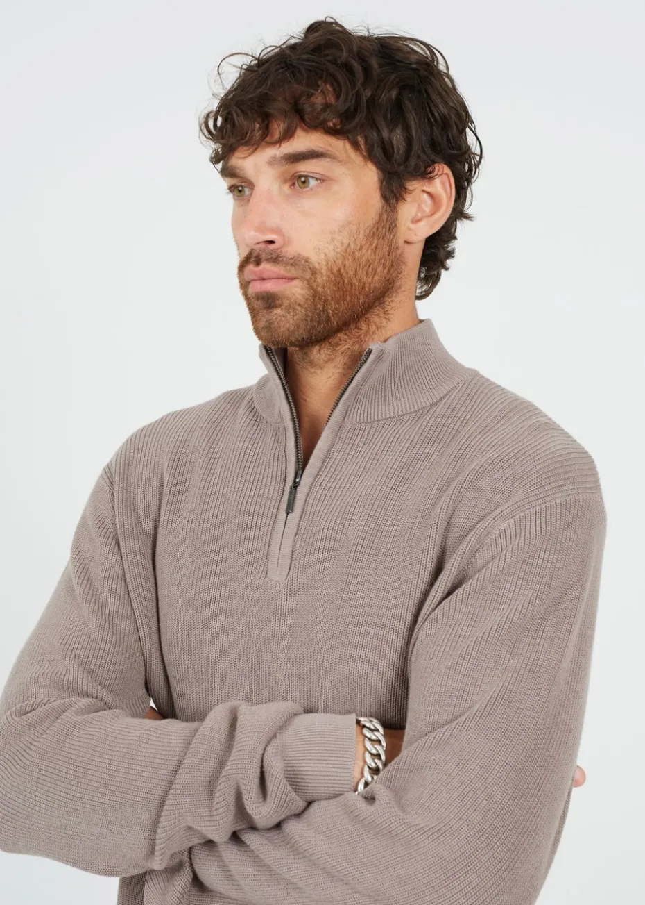 Brave Soul Grey Cotton Zip Through Funnel Neck Knit Jumper