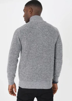 Brave Soul Grey Funnel Neck Zip Through Knitted Jumper