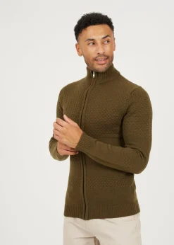 Brave Soul Khaki Zip Through Funnel Neck Knit Cardigan