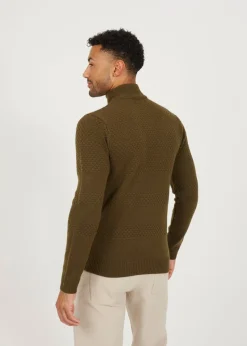 Brave Soul Khaki Zip Through Funnel Neck Knit Cardigan