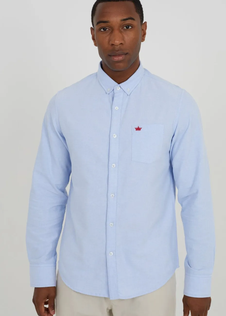 Brave Soul Light Blue Cotton Long Sleeve Oxford Shirt