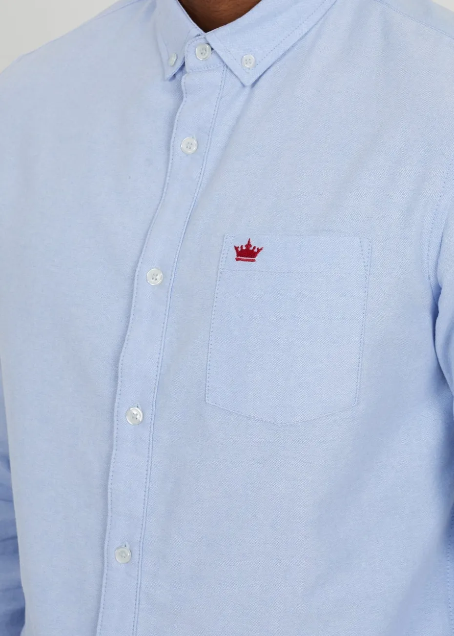Brave Soul Light Blue Cotton Long Sleeve Oxford Shirt