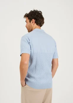 Brave Soul Light Blue Short Sleeve Knitted Polo Shirt