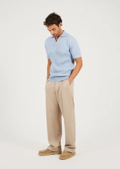 Brave Soul Light Blue Short Sleeve Knitted Polo Shirt