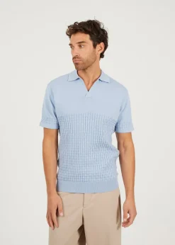 Brave Soul Light Blue Short Sleeve Knitted Polo Shirt