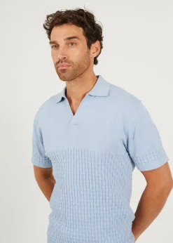 Brave Soul Light Blue Short Sleeve Knitted Polo Shirt