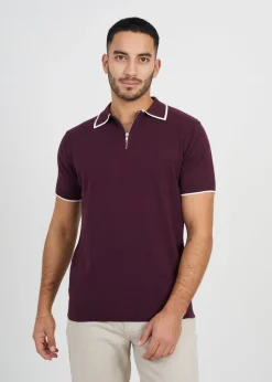 Brave Soul Maroon Short Sleeve Knitted Polo Shirt