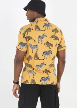 Brave Soul Mustard Short Sleeve Print Shirt