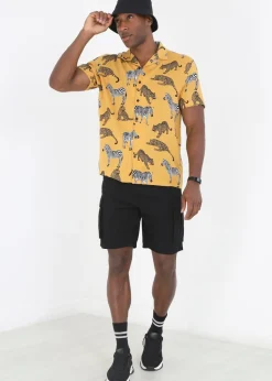 Brave Soul Mustard Short Sleeve Print Shirt