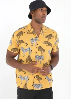 Brave Soul Mustard Short Sleeve Print Shirt