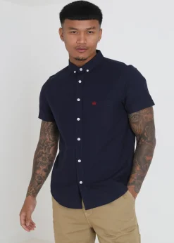 Brave Soul Navy Cotton Oxford Short Sleeve Shirt