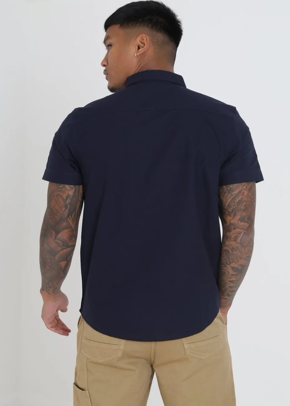 Brave Soul Navy Cotton Oxford Short Sleeve Shirt