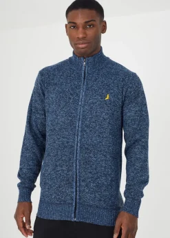 Brave Soul Navy Funnel Neck Zip Through Knitted Jumper