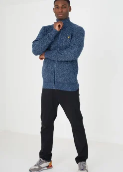 Brave Soul Navy Funnel Neck Zip Through Knitted Jumper
