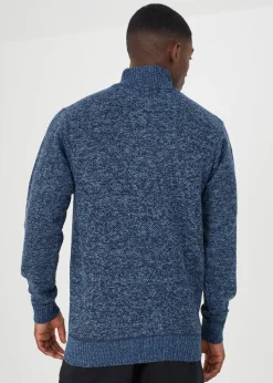 Brave Soul Navy Funnel Neck Zip Through Knitted Jumper