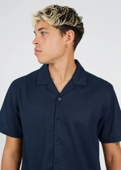 Brave Soul Navy Revere Collar Short Sleeve Shirt