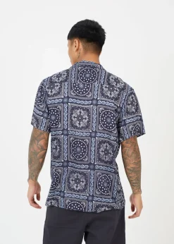 Brave Soul Navy Revere Collar Print Shirt