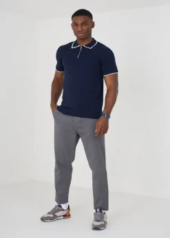 Brave Soul Navy Short Sleeve Knitted Polo Shirt