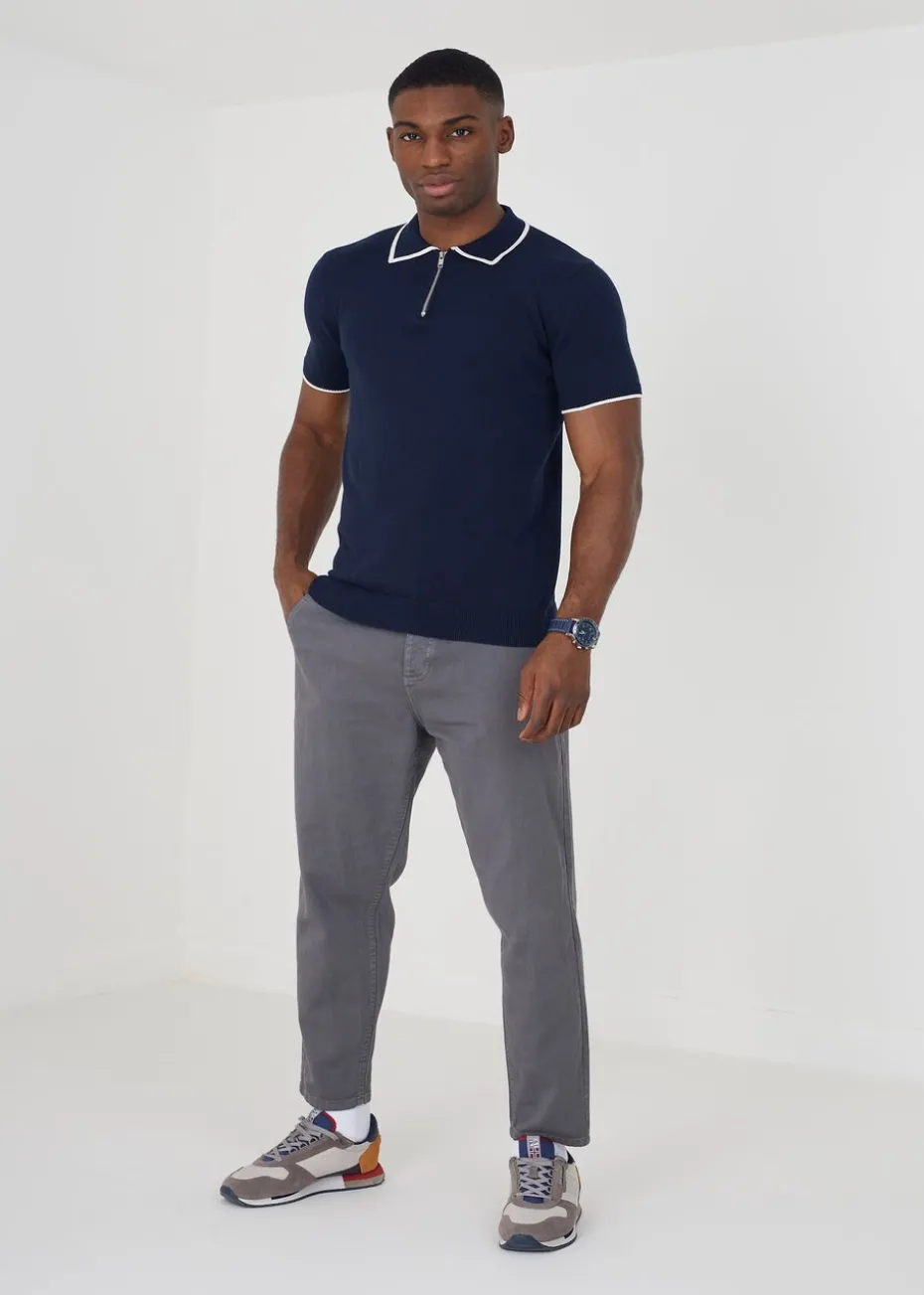 Brave Soul Navy Short Sleeve Knitted Polo Shirt