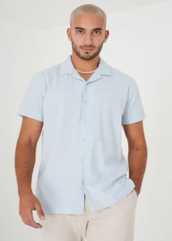 Brave Soul Pale Blue Luca Short Sleeve Fine Stripe Revere Collar Shirt